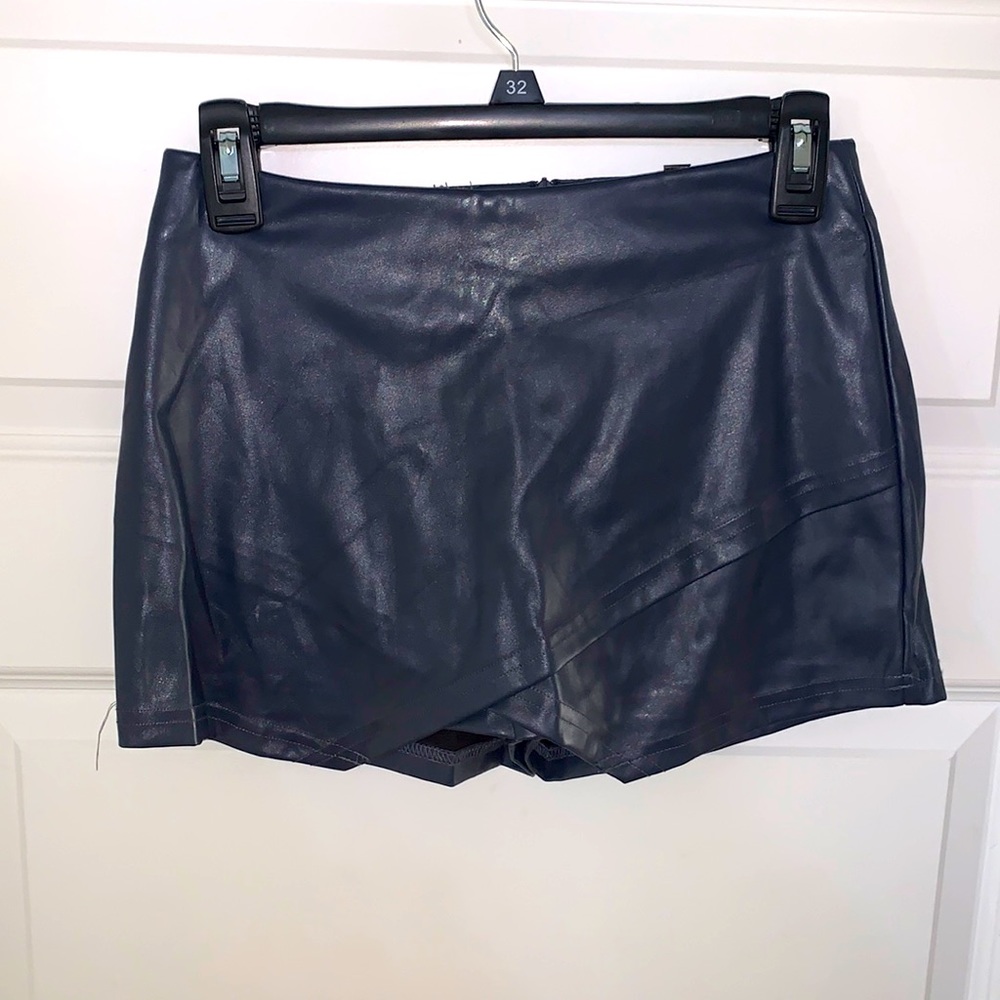 navy leather skort